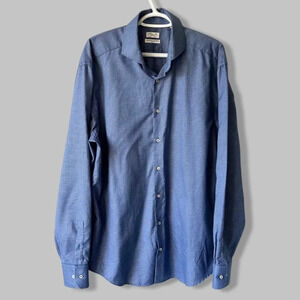 Linea In Blue Non Iron Slim Fit Button Down Shirt Made in Italy
